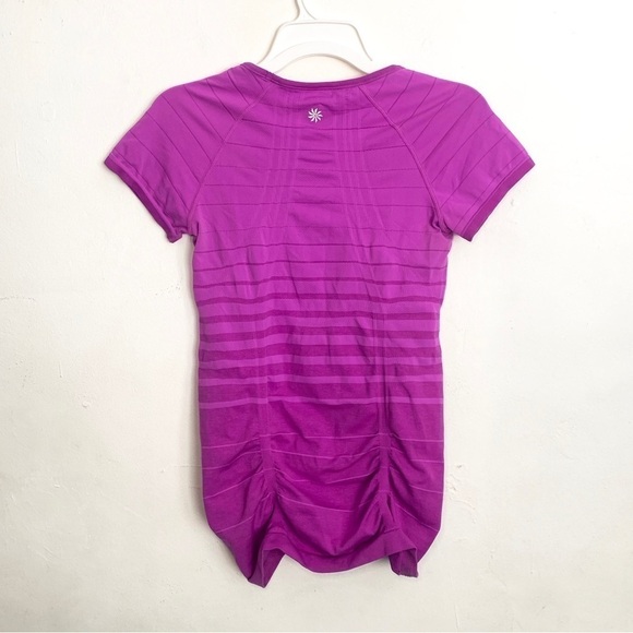 Athleta Fastest Track Stripe Tee Shirt w/Ruched Stretch, Berry/Purple, size S - Picture 4 of 5
